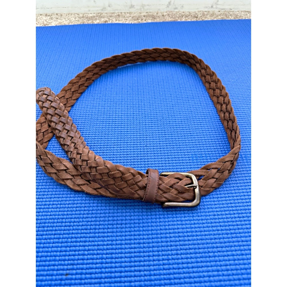 Women's Brown Genuine Leather Braided Belt Size 38/90 Adjustable Buckle